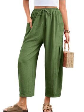 Women's Wide Leg Palazzo Harem Pants with Pockets Drawstring Casual Beach Travel